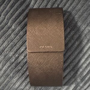 Prada Brown Textured Leather Glasses Case